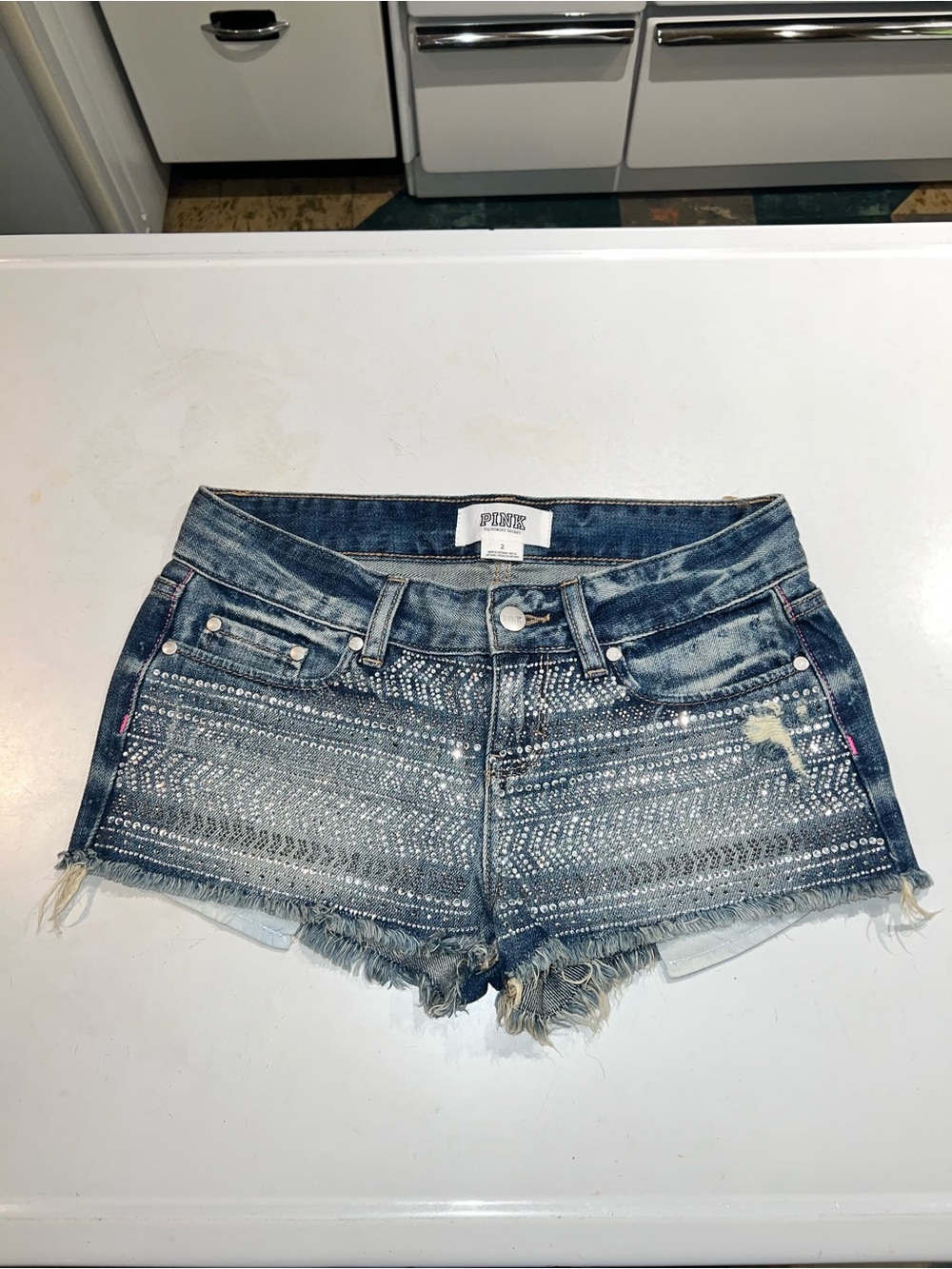 VS Pink Rhinestone Bling Tribal Pattern Cotton Jean Shorts Spring 2013 Y2K